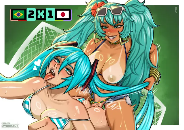 Brazilian Miku, Hatsune Miku (Vocaloid, World Cup) by Zyxdraws