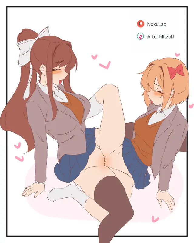 Monika, Sayori (Ddlc, Doki Doki Literature Club) by Arte Mitzuki